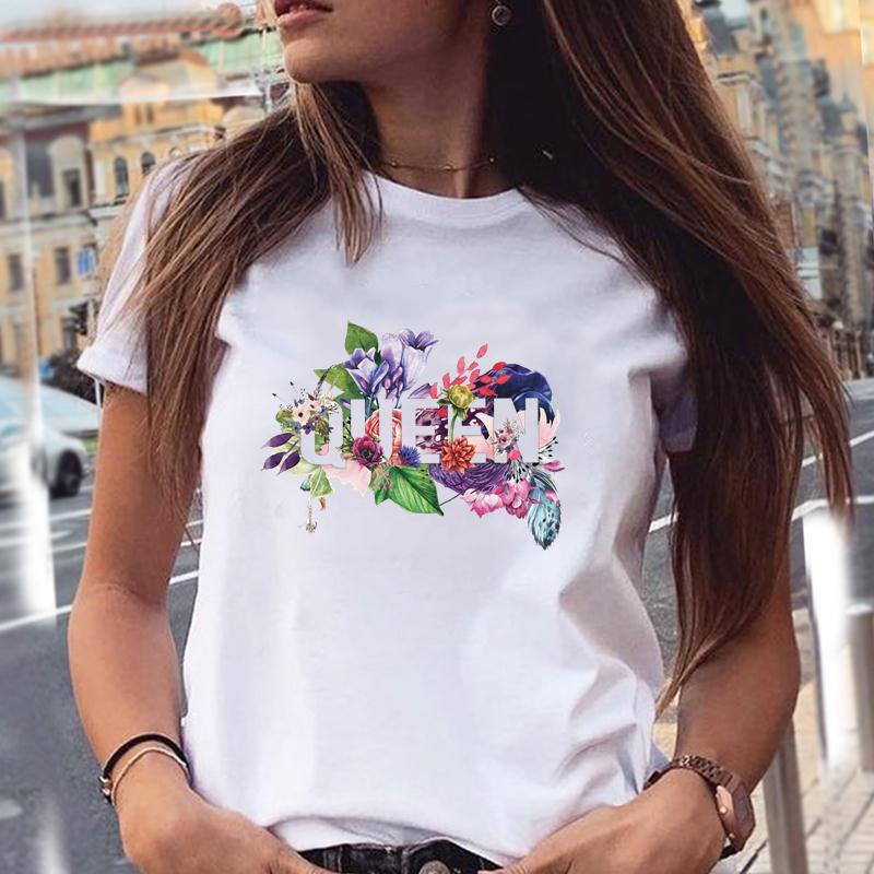 Women T-Shirts 90S Tropical Plants Love Letter Printing New Graphic Print Female Fashion Cartoon Summer T Tops Shirt Tee T-Shirt