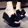 Fashion Chic Black Platform Flip - Flops with Mesh Pink Bow - Ideal for Summer Beach & Casual Outings