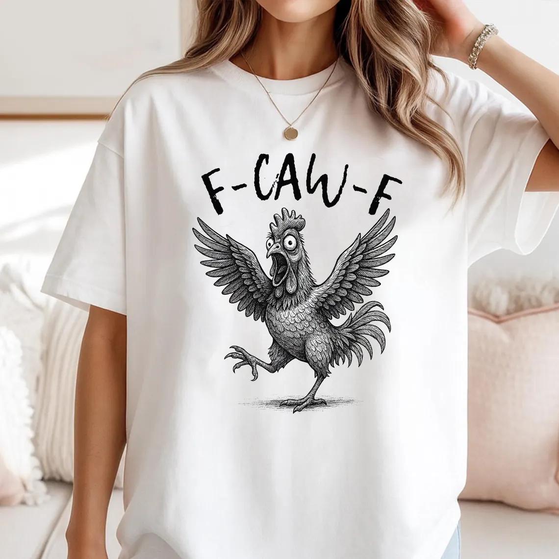 

FCawF Chicken Shirt Funny Rooster Meme TShirt Crazy Farm Animal Graphic Screaming Hen Humor Top Gift for Chicken Lovers S