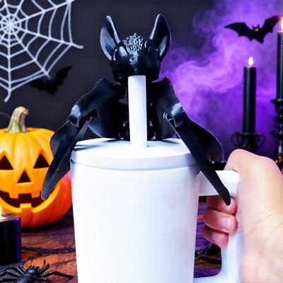 Halloween Fledermaus Becher Strohhalm Abdeckung Wiederverwendbar Staubdicht Auslaufsicher 3D-gedruckte Fledermaus 10/12MM Becher Strohhalm Spitzen Topper Schutzkappe Becher Zubehör