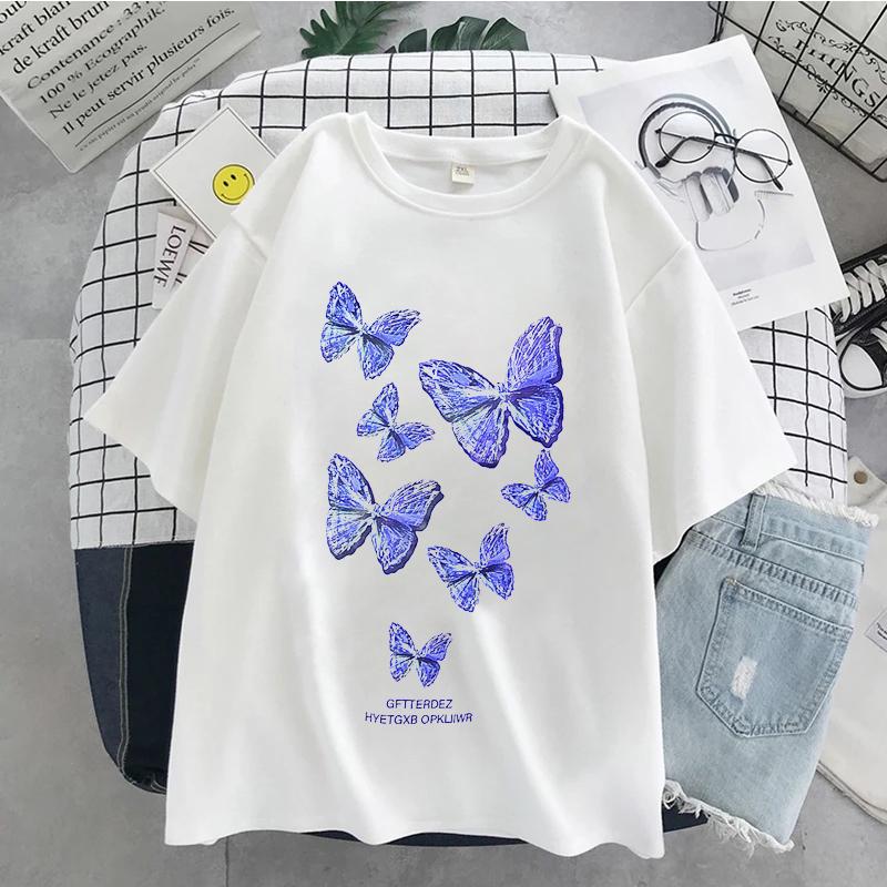 Graphic Butterfly Print Womens TShirts Unisex Harajuku Summer Short Sleeve TShirts Streetwear Tops Oversized Tshirts Female S