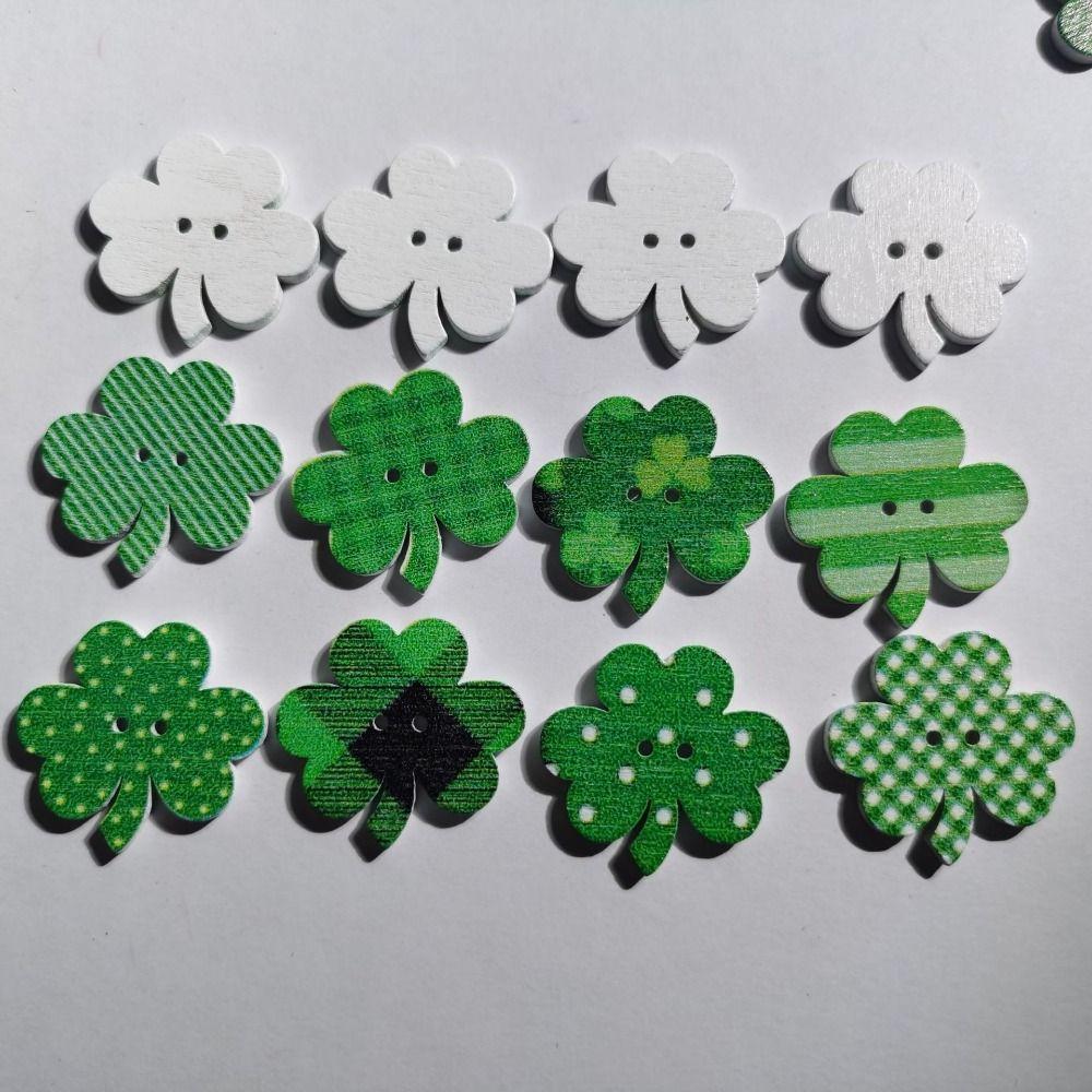 50 szt. Drewniane akcesoria rzemieślnicze Retro ozdoby odzieżowe Nowe zielone guziki w kształcie koniczyny