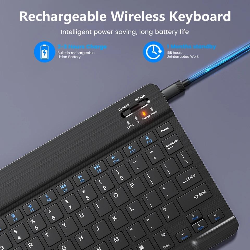 Portable Spanish-English Bluetooth Keyboard & Mouse – Wireless, Perfect for 10-inch Tablets, iPads, Phones, Mac & PC