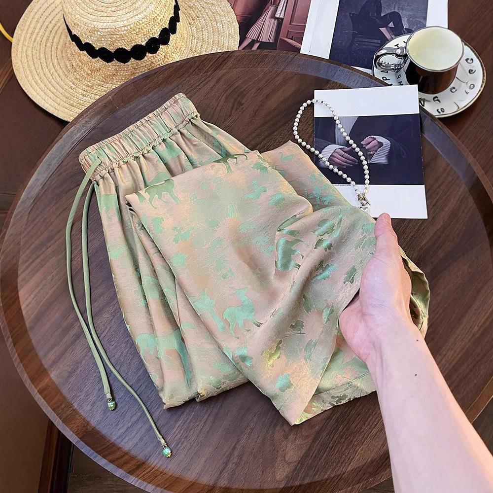 Kalhoty se širokými nohavicemi ve větších velikostech pro ženy Vintage letní styl Ležérní kalhoty inspirované Čínou Pohodlné Lehké Módní kalhoty