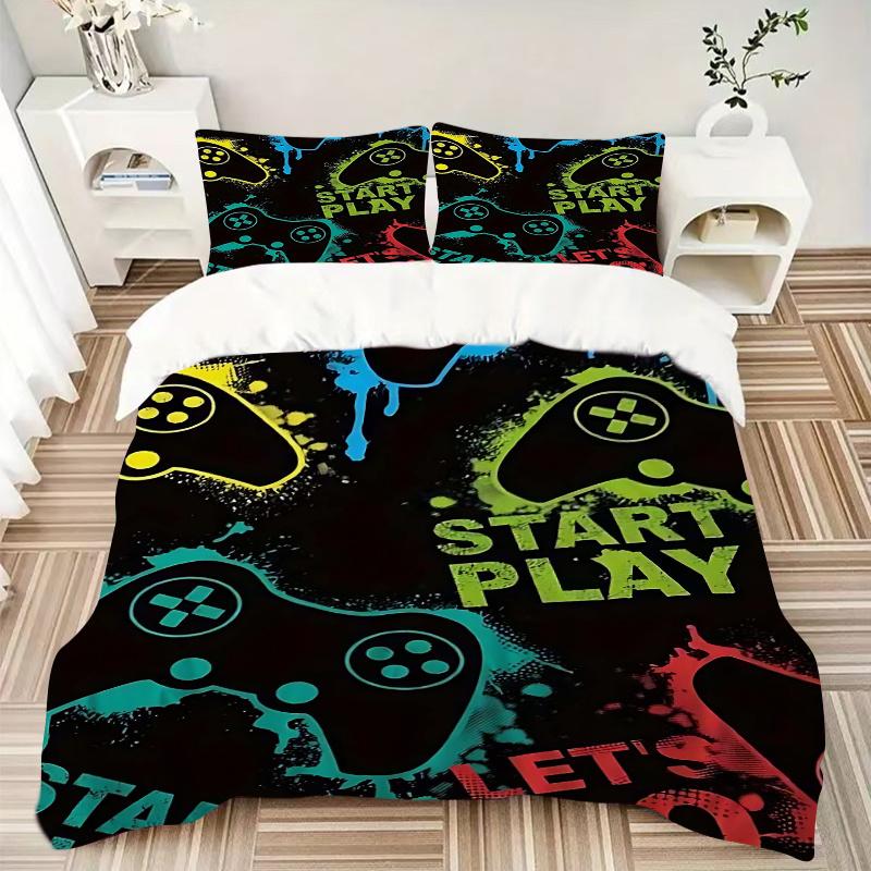 3pcs Start Play: Anime Controller Design Comforter Set with One Quilt Cover and Two Pillowcases (No Core), Bedroom Decor, Festive Gifts