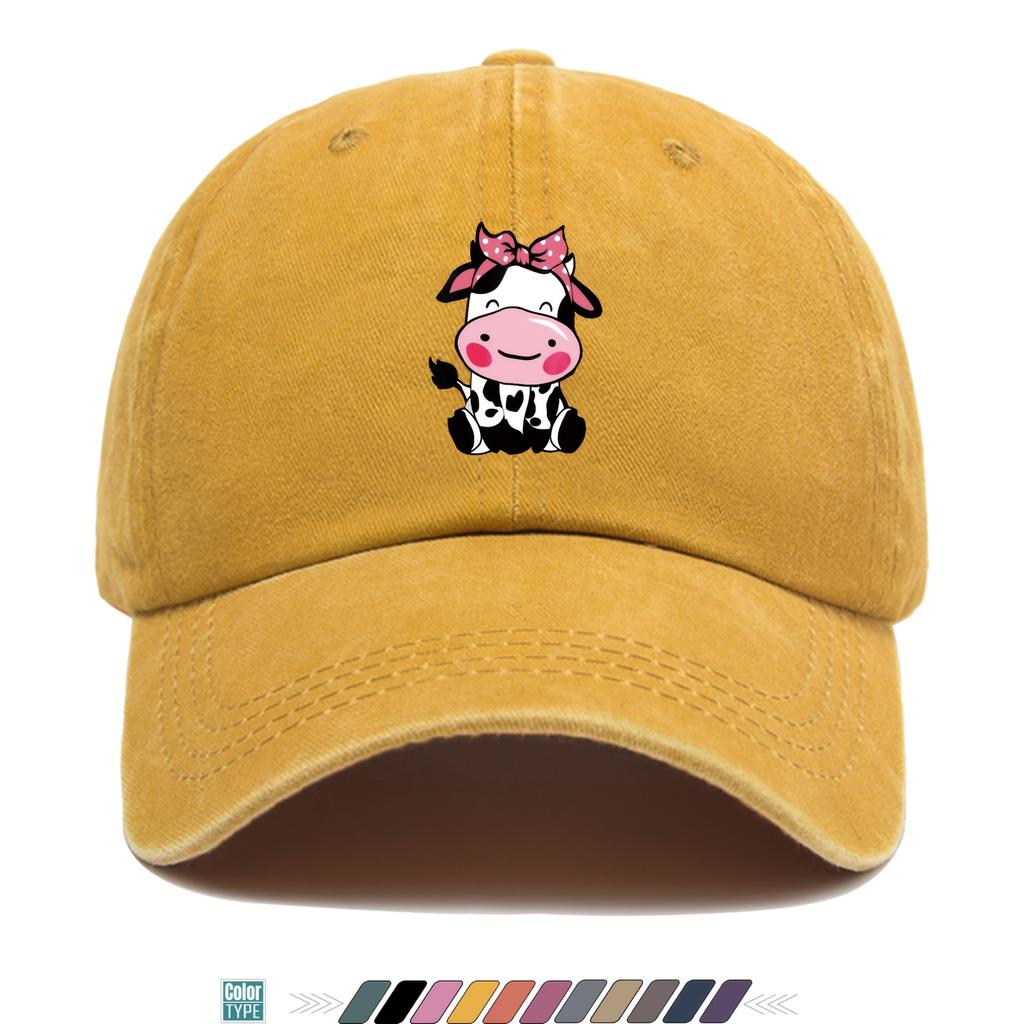 Pc Pink Cow Print Baseball Cap Printed Hat Distressed Vintage HipHop Style Hat Adjustable Size Comfortable Lightweight a