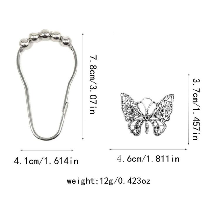 Decorative Butterfly Curtain Hook for Bathrooms Roller Systems Corrosive Metal Materials Easy Slide On Installation