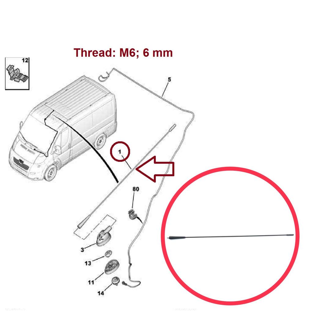 ESP838 Roof Aerial Mast Radio Antenna Rod M6 6 Mm for Citroen Relay Fiat Seicento Punto Doblo Ducato Bravo Peugeot Boxer 6561.N6