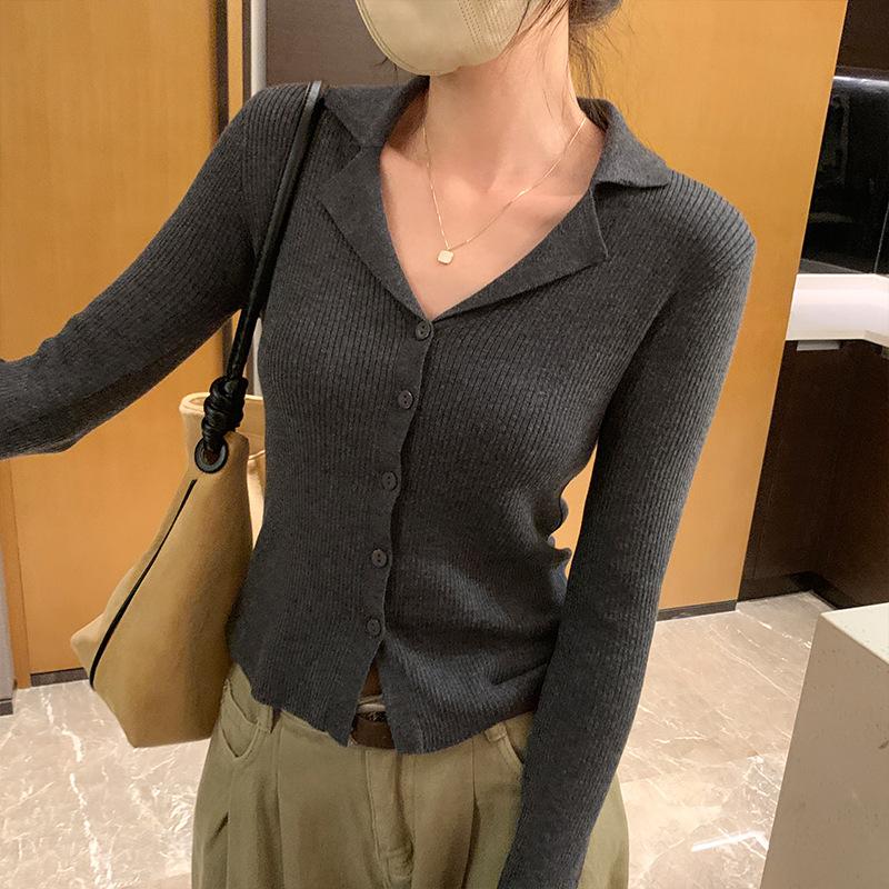 

Женский свитер с длинными рукавами в полоску с французскими лацканами, осень-зима, новый облегающий кардиган с внутренним верхом L