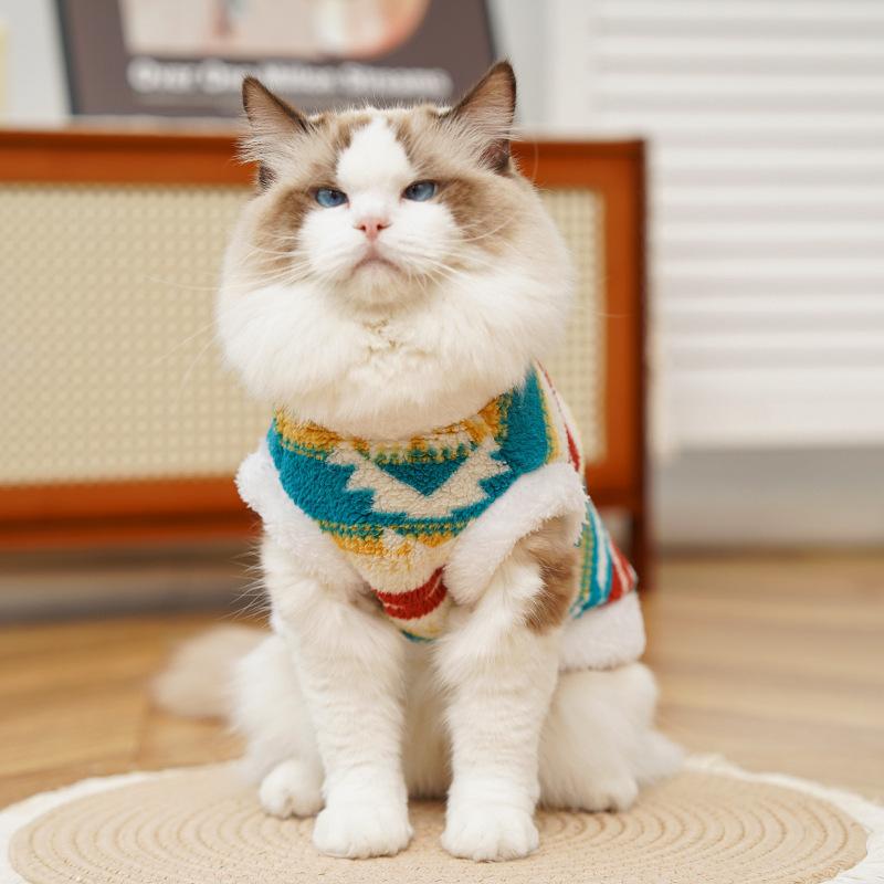 Colete de Lã Polar de Inverno para Animais de Estimação - Casaco para Cão Gato Fair Isle Padrão Étnico Roupa Quente para Bichon Corgi Golden Retriever Roupa de Outono Inverno