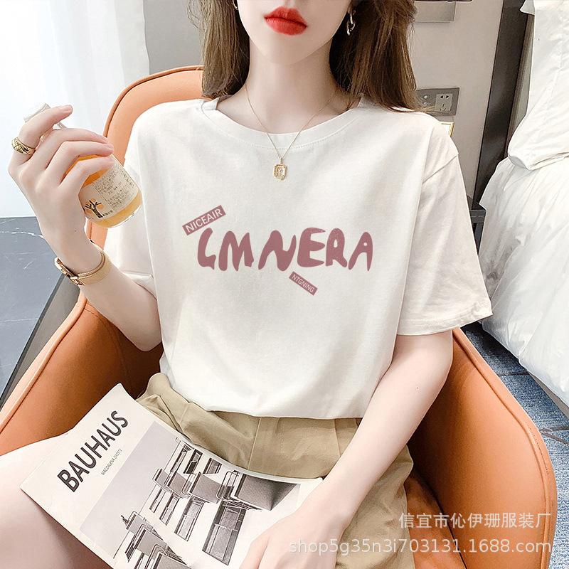 Cotton White Short Sleeve T-shirt Women's Summer Fashion Brand Loose T-shirt Top