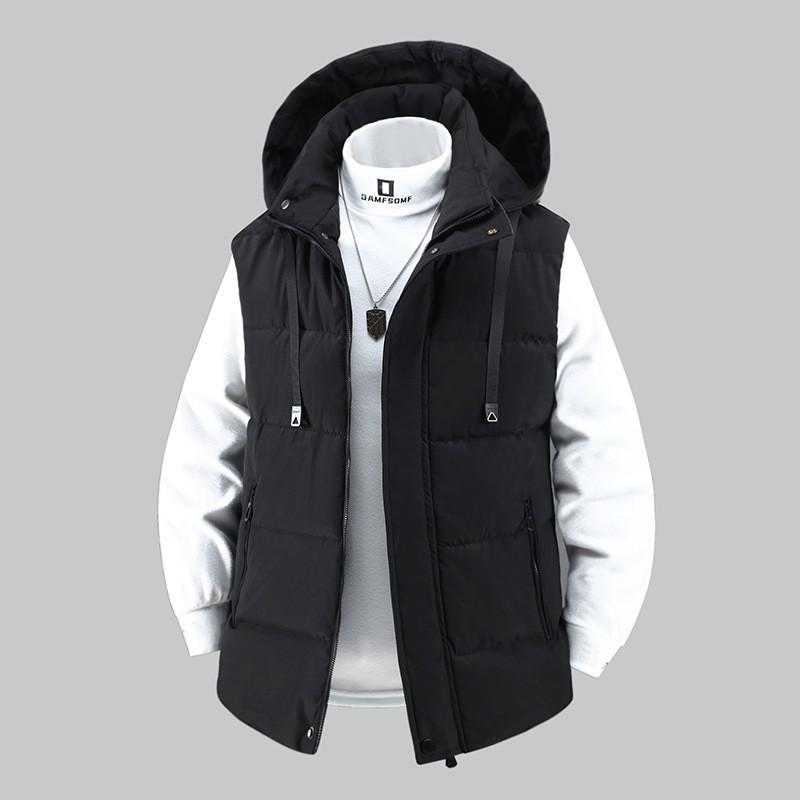 Mens Padded Vest Hooded Cotton Warm Sleeveless Jacket Loose Fit Casual Outerwear Youth