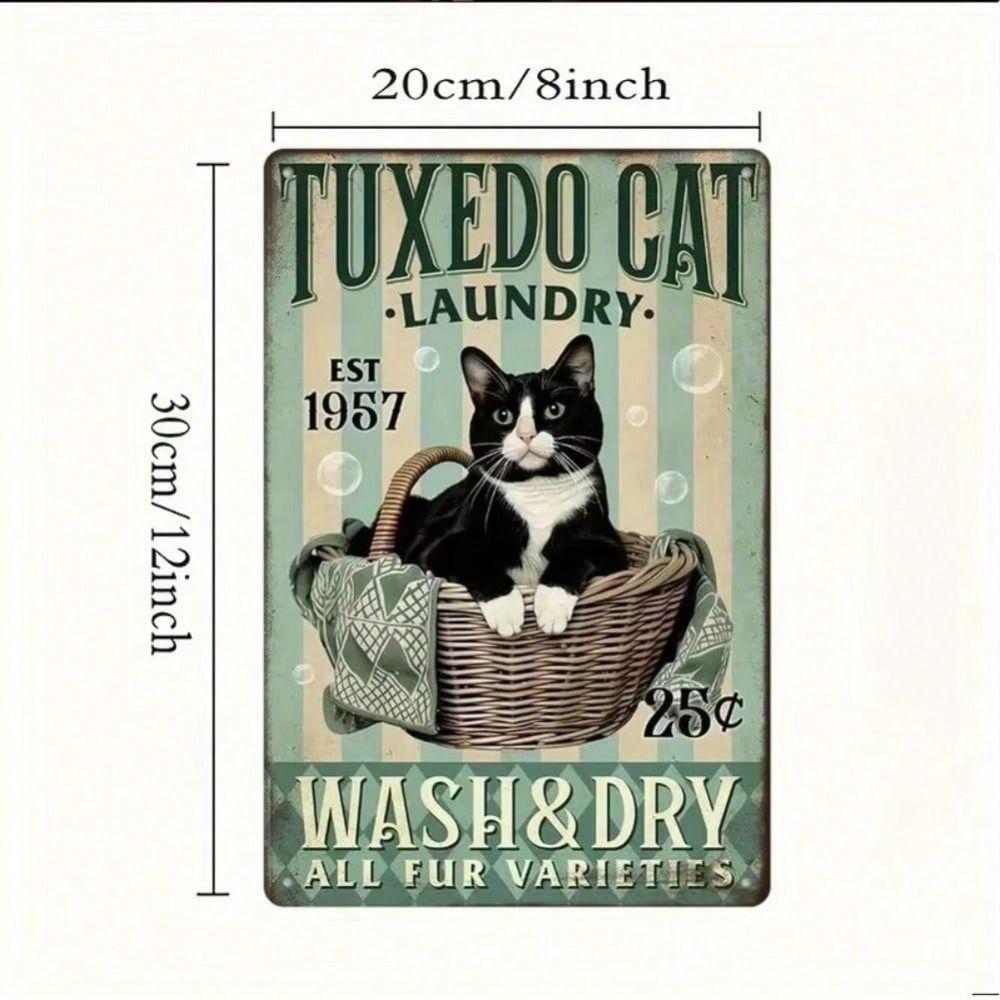 Metal Poster Wall Art, Retro Cat Laundry Room Decor, Wash Dry All Fur Breeds