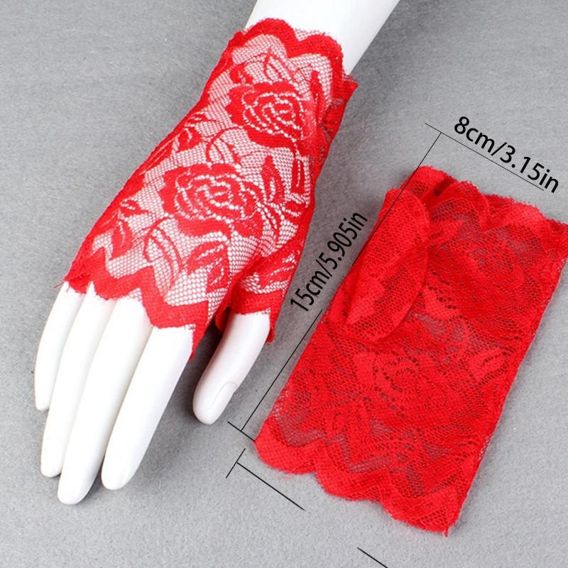 1pair Black Lace Rose Decoration Sheer Breathable Party Gloves