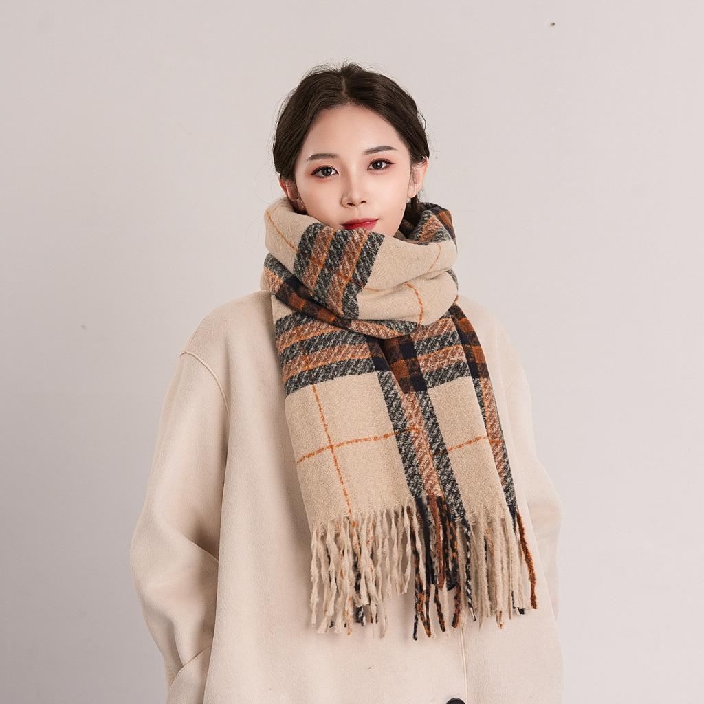 Karierter Kaschmirschal für Damen, warmer Schal mit Fransen, vielseitiger Swing- und Winterschal mit Vogelgittermuster für Herren