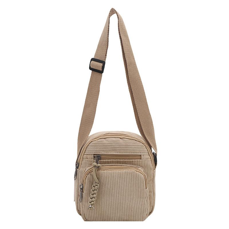 Small Female Corduroy Shoulder Bag With Interior Phone Pocket For Casual Outings