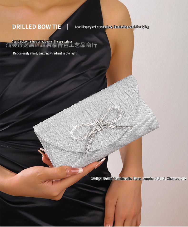 Rhinestone Bow Evening Clutch – Mini Bling Chain Handheld Bag for Women