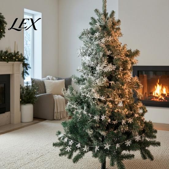 Lightweight Bendable Garland 24.6FT Christmas Wire Garland, Red Green Leaves/Striped Candy/Snowflake Shiny Tinsel Window Lintel Greenery Garlands for