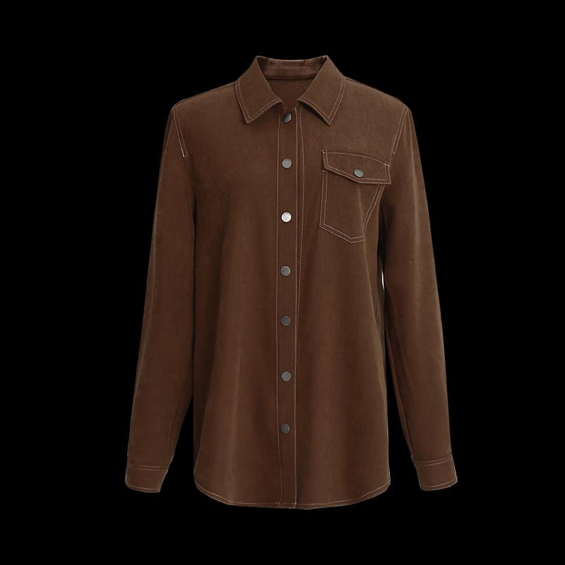 Women's Polo Collar Long Sleeve Corduroy Shirt