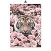 Blooming White Rose Leopard Pink Flower Beast Tiger Wall Art Mural Canvas Painting Posters Prints Decor Pictures For Living Room
