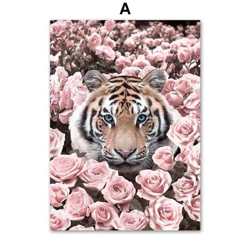 

Цветущая белая роза, леопард, розовый цветок, зверь, тигр, настенное искусство, фреска, холст, живопись, постеры, принты, декор, картины для гостиной 21cm×30cm NoFrame