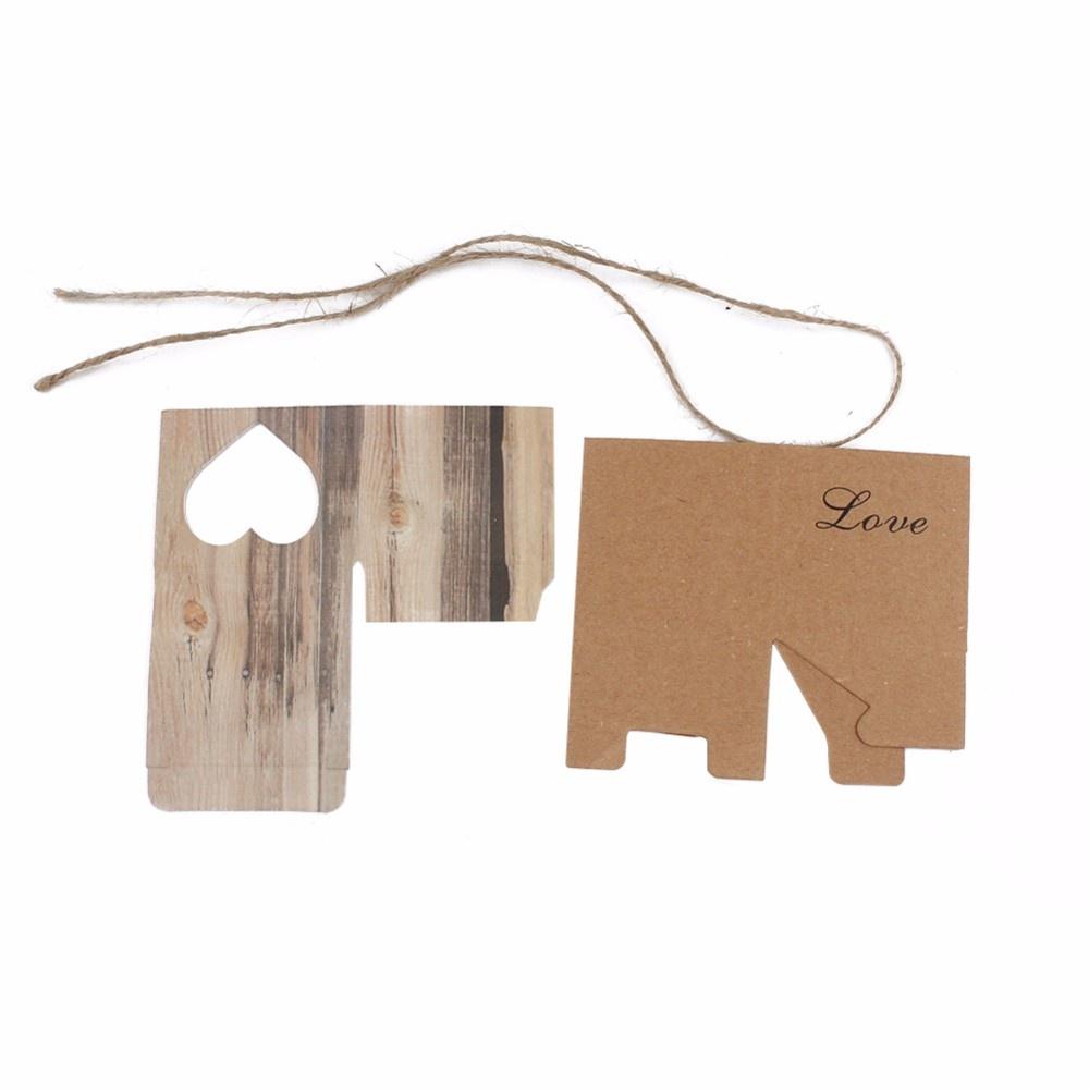 50pcs Romantic Heart Vintage Kraft Candy Box with Burlap Twine for Wedding Decoration