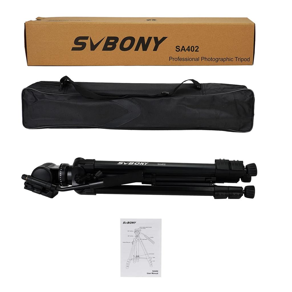 SVBONY SA402 Tripod Camera Tripod 3way Head Hydraulic Head Level Included Load 6kg Smooth Video Shooting Video Camera Tripod 3 Stages Telescopic