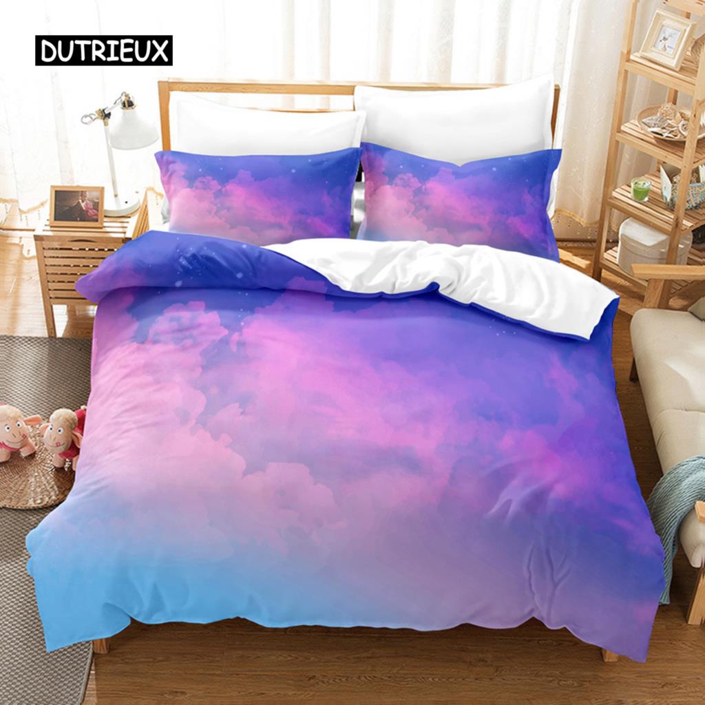 Sada povlečení Clouds Iridescent Dream Cloud Sada ložního prádla Ženy Kawaii Estetický styl King Size 2/3 ks Polyesterový povlak na přikrývku