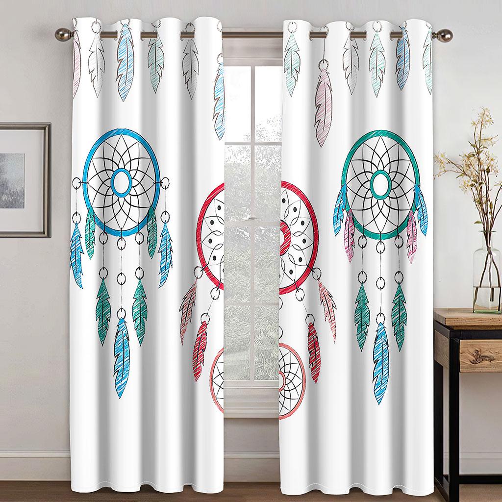 Kawaii Dream Catcher Printed Woven Curtains  Two Independent Curtains On The Left and Right Blackout Curtains for Bedrooms