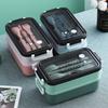 Microwaveable Double-layer Lunch Box with Tableware Picnic Food Box  Office Worker