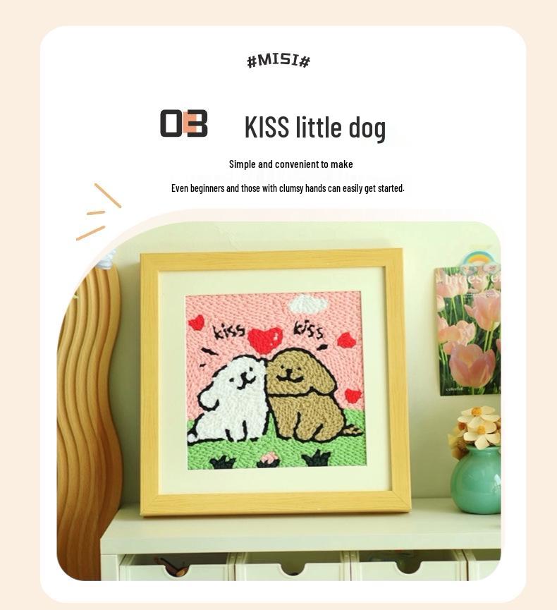 Cute Couple Dog Punch Needle Embroidery Kit – DIY Yarn Painting with Photo Frame, Perfect Handmade Anniversary Gift