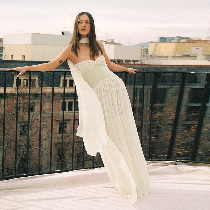 Temperament Tube Top Skirt, Sexy Slim-fitting Streamer Waist and Thin Sleeveless Dress S жёлтый
