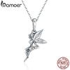 Bamoer Authentic 100% 925 Silver Flower Fairy Pendant Long Chain Necklace for Women Birthday Gift Fine Jewelry SCC359