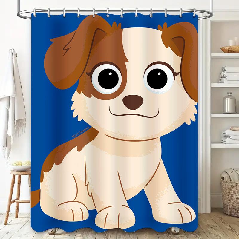 Adorable Cartoon Dog Shower Curtain Blue Background with Brown Pup Eyes for Bathroom Decor Size Customizable (C1234)