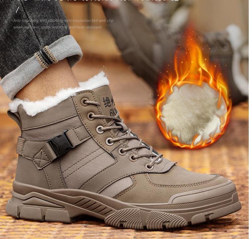 

Winter Safety Shoes Men Plush Warm Winter Boots Steel Toe Shoes Work Boots Indestructible Shoes Puncture-Proof Snow Boots 45 хаки