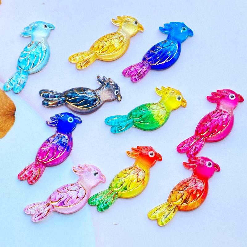 10Pcs Mini There Is A Hole Lovely Parrot Acrylic Flat Back Resin Art Supply Decoration Charm Craft Hair Bow Accessories H530