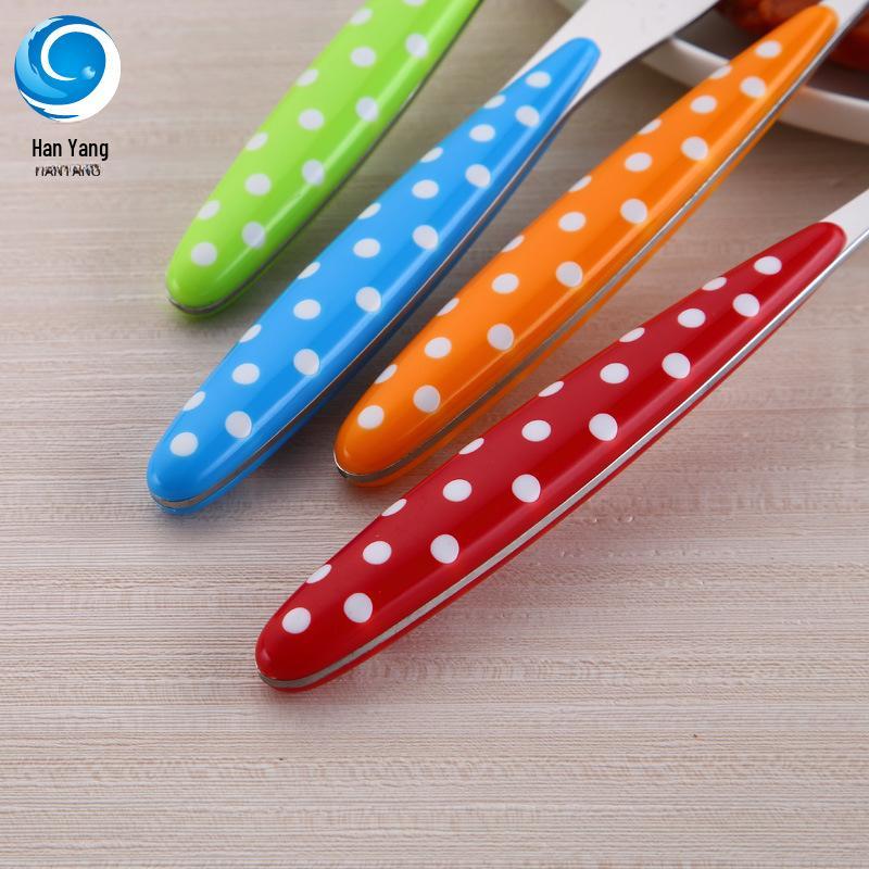 Colored Polka Dot Stainless Steel Spoon and Fork Set with Clip Handle