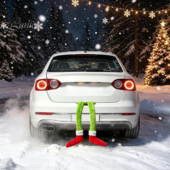 Decorative Elf Props for Christmas Funny Legs Car Hanging Ornament, Tree Decor with Soft Indoor Outdoor Holiday Plush, Red Green Pendant Rearview