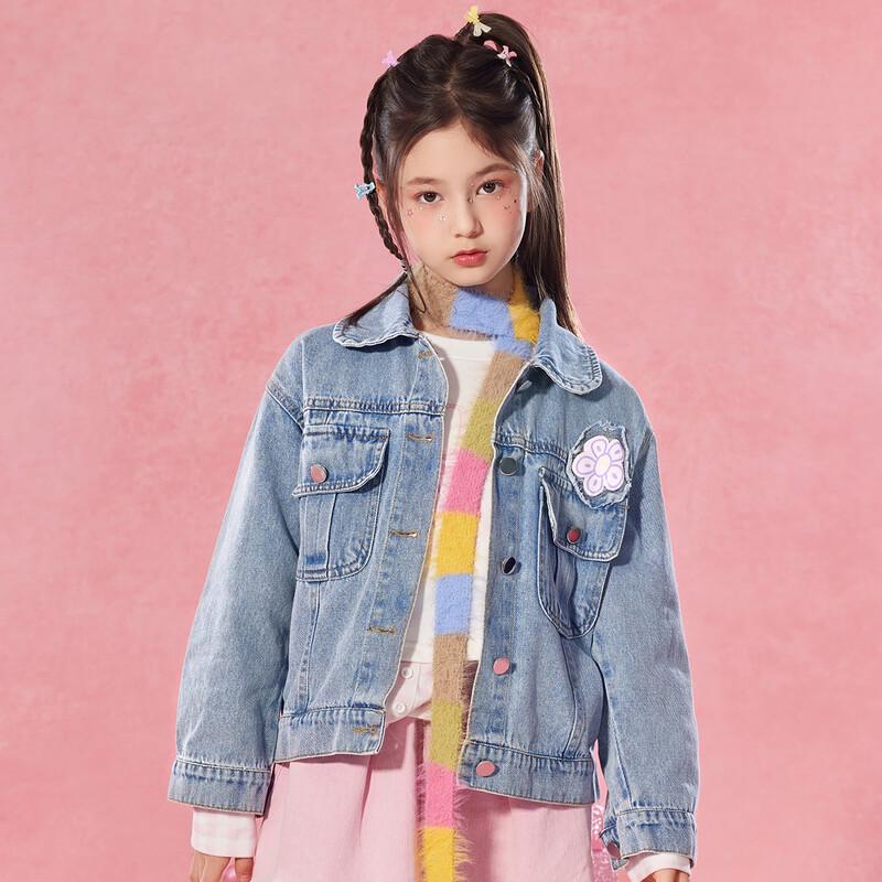Girls' Casual Denim Jacket - Spring/Autumn Cartoon Cat Print