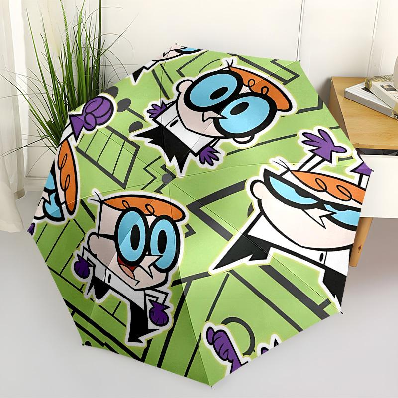 1pc Dexter's Laboratory Automatic Folding Umbrella - Compact 8-Rib Design, Durable Plastic & Iron, Lightweight for Outdoor Daily Use, a0929227