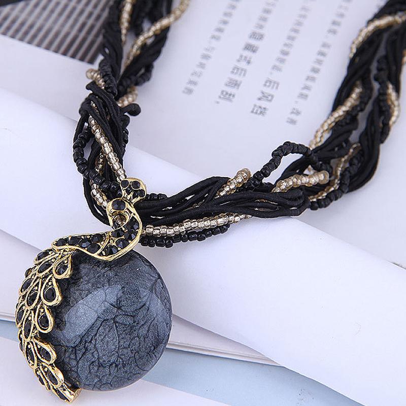 Elegante Vintage Fransen Quaste Anhänger Halskette Pfau Design für Damenpullover