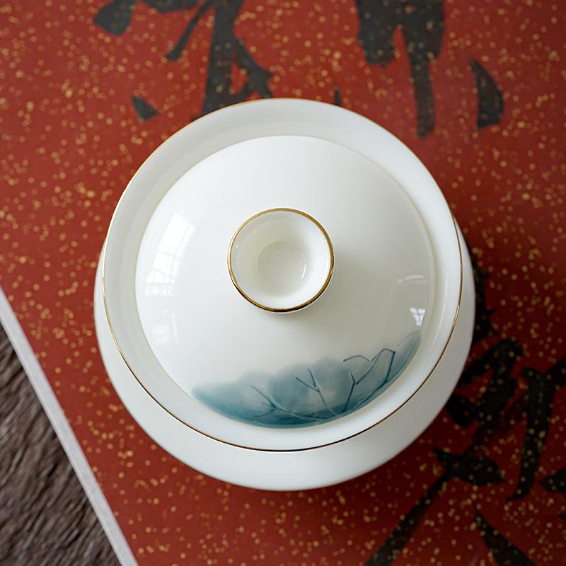 120/140ml Hand-painted Tea Tureen Fat Jade White Porcelain Gaiwan Household Ceramic Tea Infuser Traditional with Cover Teacup