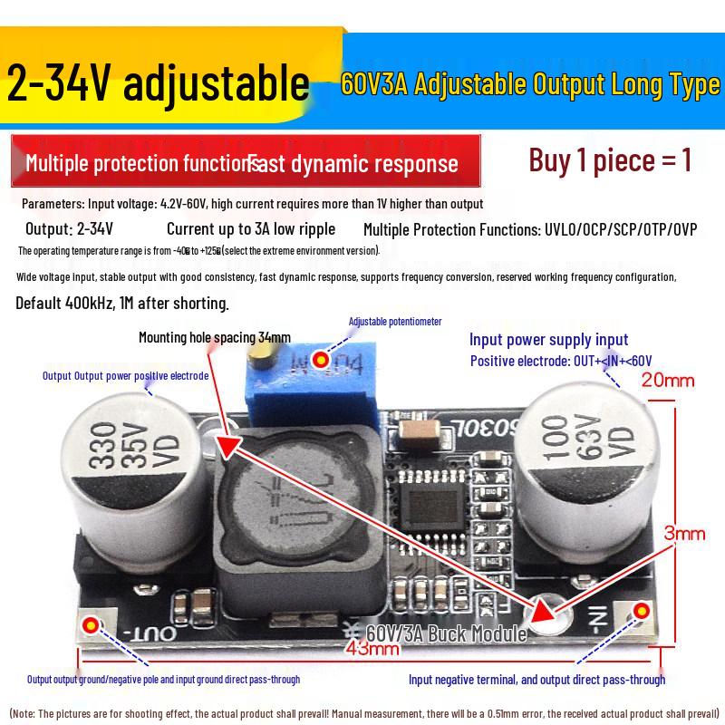 Modulo Convertitore Buck DC-DC Regolabile LM2596S: Regolatore di Tensione ad Alta Potenza da 24V a 12V, 5V, 3.3V