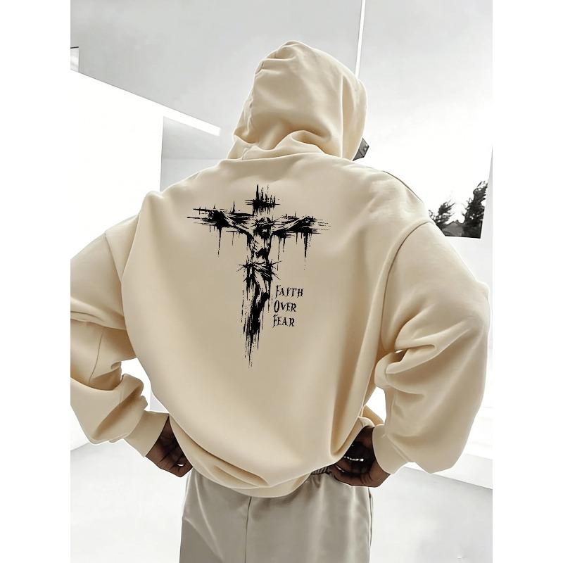 Autunno Inverno Foderato in Pile Davanti Dietro Fede Sopra la Paura Croce Gesù Felpa con Cappuccio Felpa Gotica Oscura Americana Streetwear Coreano Ampia