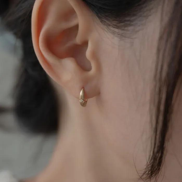 14k Sanding Cubic One Touch Earrings (1pair)