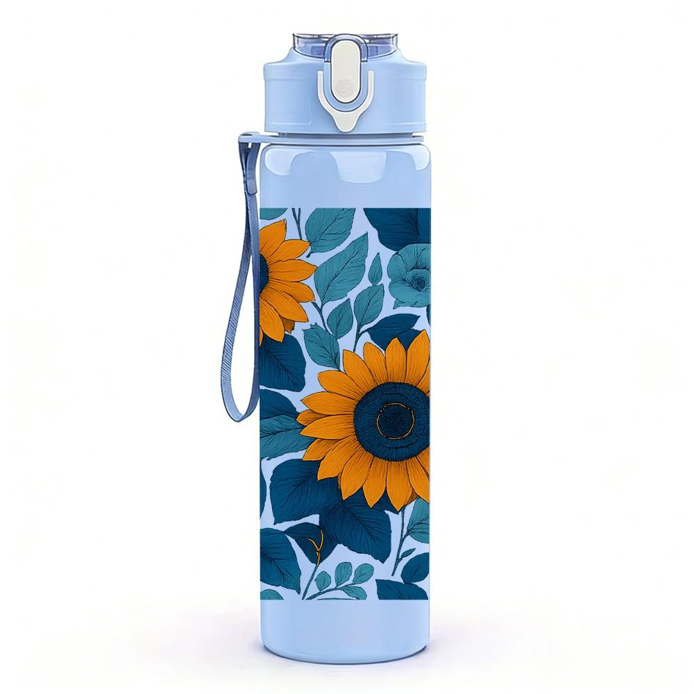1PC Mosaic Sunflower Floral 750ml Color Plastic Sports Water Bottle Leakproof Flip Straw Lid Suitable for Sports Office Home Use