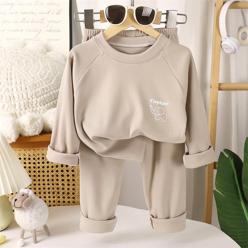 2026 Autumn Children's Round Neck Long Sleeve Set Baby Two Piece Set Cartoon Velvet Set