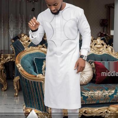 Traje de Boda Tradicional Musulmán Africano para Hombre: Conjunto de 2 Piezas con Top de Cuello Redondo de Manga Larga y Pantalones