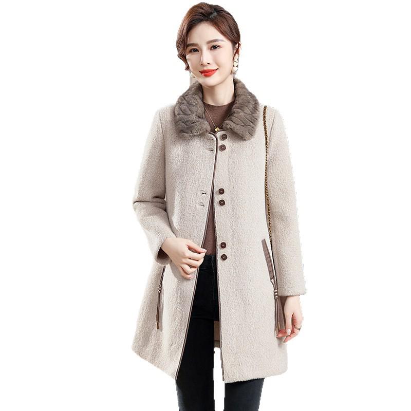 Elegant Spring/Autumn 2026 Reversible Wool Coat - Fashionable Mid-Length for Stylish Middle-Aged & Elderly Women