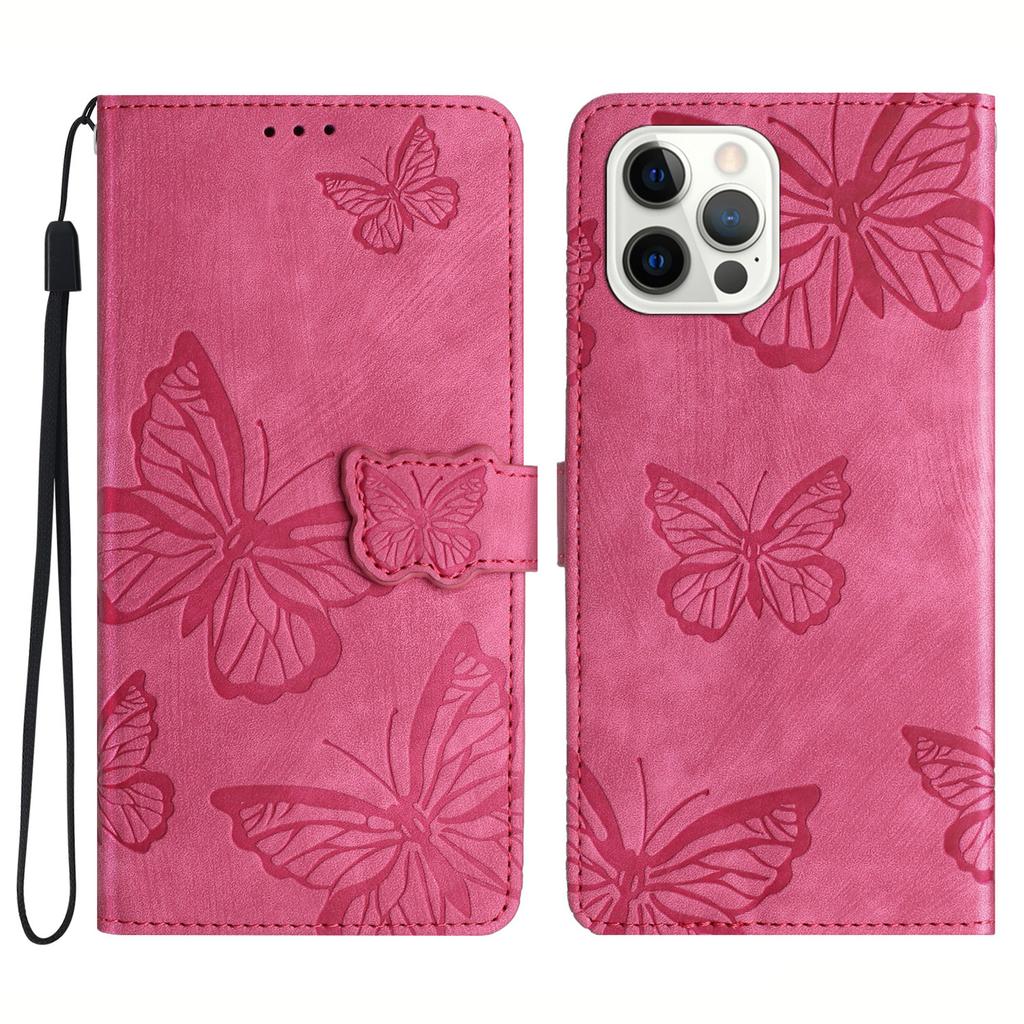 For iPhone 12/12 Pro 6.1 Inch Skin-touch PU Leather Stand Wallet Case Butterfly Imprinted Phone Cover